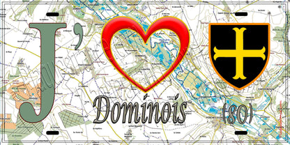 Plaque métal décorative 15X30 J' ❤️ il love Dominois, Somme (80) géo