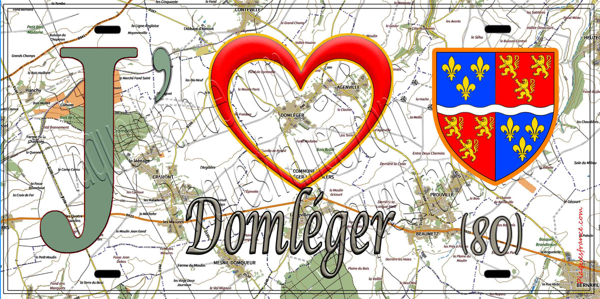 Plaque métal décorative 15X30 J' ❤️ Domléger-Longvillers, Somme (80)