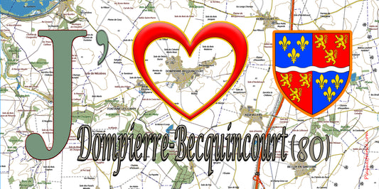 Plaque métal décorative 15X30 J' ❤️ Dompierre-Becquincourt, Somme (80)