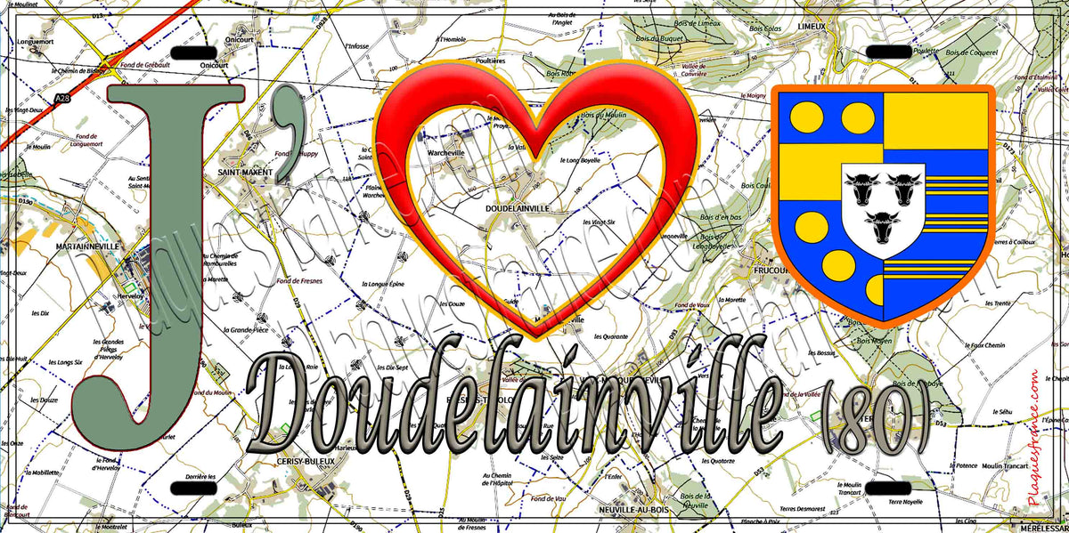 Plaque métal décorative 15X30 J' ❤️ Doudelainville, Somme (80) geo
