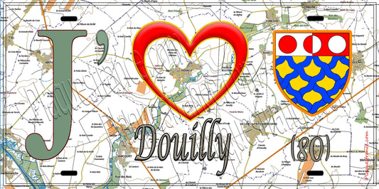 Plaque métal décorative 15X30 J' ❤️ Douilly, Somme (80)