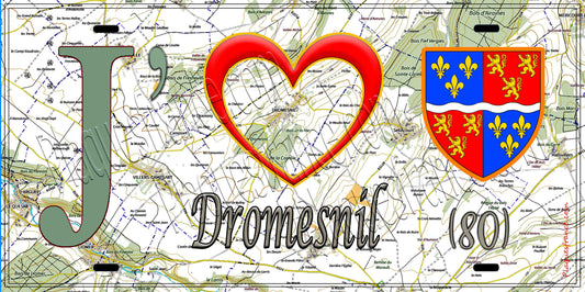Plaque métal décorative 15X30 J' ❤️ Dromesnil, Somme (80) geo