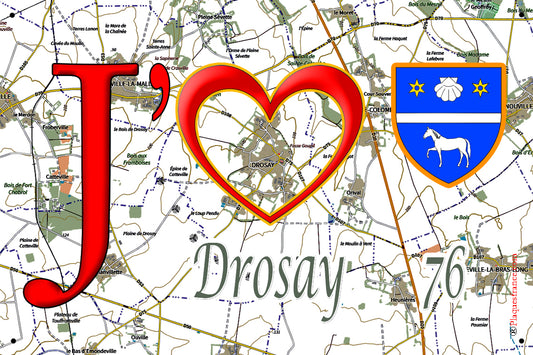 Plaque métal décorative 20 cm X 30 cm J' ❤️ Drosay, Seine Maritime (76)