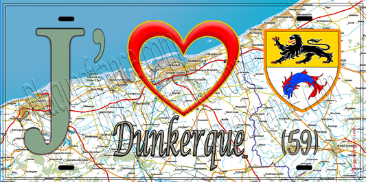 Plaque métal décorative 15X30 J' ❤️ Dunkerque, Nord (59) 