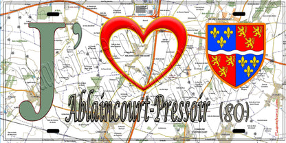 Plaque métal décorative 15X30 J' ❤️ Ablaincourt-Pressoir, Somme (80)