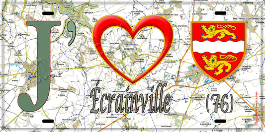 Plaque métal décorative 15X30 J' ❤️ Écrainville, Seine Maritime (76) géo