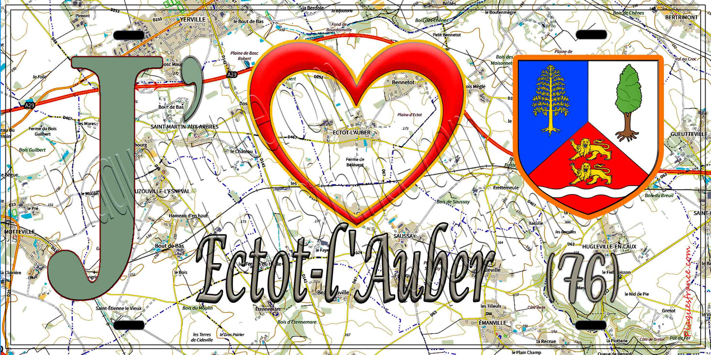Plaque métal décorative 15X30 J' ❤️ Ectot-l'Auber, Seine Maritime (76) géo