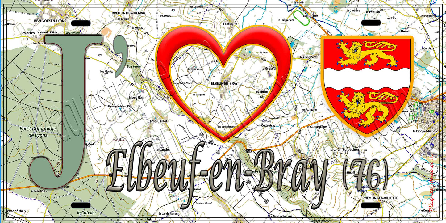 Plaque métal décorative 15X30 J' ❤️ Elbeuf-en-Bray, Seine Maritime (76)