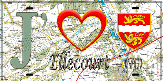 Plaque métal décorative 15X30 J' ❤️ Ellecourt, Seine Maritime (76) géo