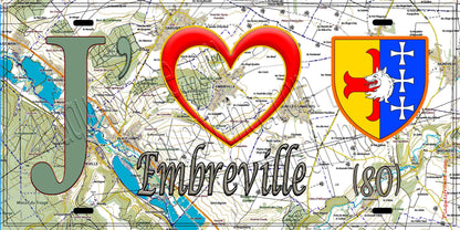 Plaque métal décorative 15X30 J' ❤️ Embreville, Somme (80) géo