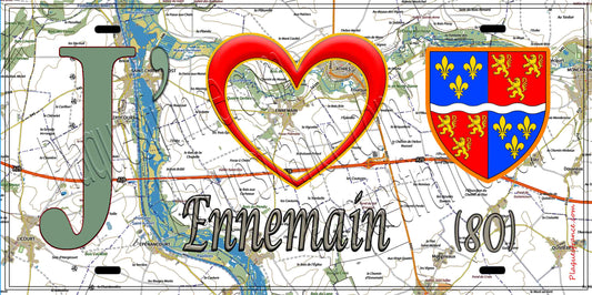 Plaque métal décorative 15X30 J' ❤️ Ennemain, Somme (80)