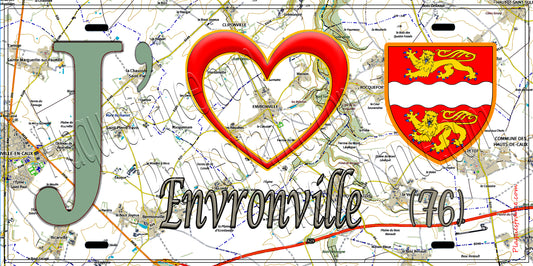 Plaque métal décorative 15X30 J' ❤️ Envronville, Seine Maritime (76) géo