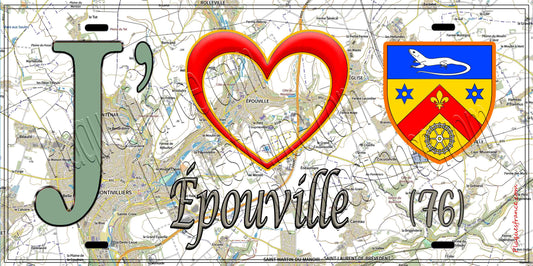 Plaque métal décorative 15X30 J' ❤️ Épouville, Seine Maritime (76) geo