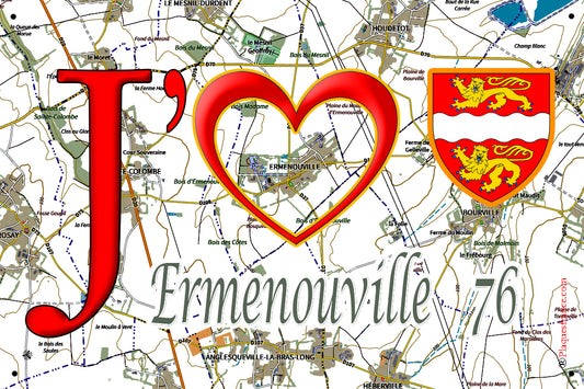 Plaque métal décorative 20 cm x 30 cm  J' ❤️ Ermenouville, Seine Maritime (76)