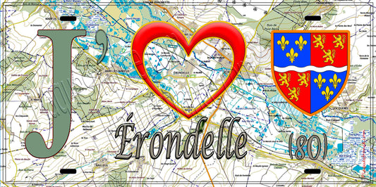 Plaque métal décorative 15X30 J' ❤️ Érondelle, Somme (80)  géo