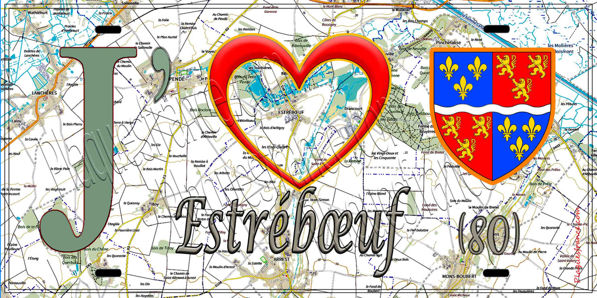 Plaque métal décorative 15X30 J' ❤️Estrébœuf, Somme (80) geo