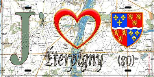 Plaque métal décorative 15X30 J' ❤️ Éterpigny, Somme (80)