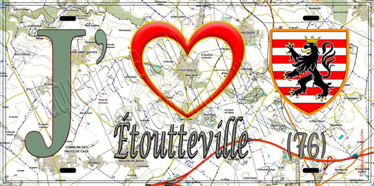 Plaque métal décorative 15X30 J' ❤️ Étoutteville, Seine Maritime (76) géo