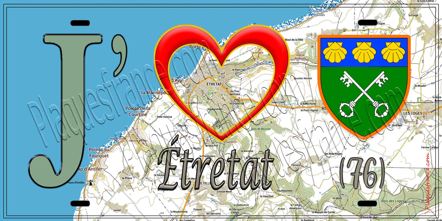 Plaque métal décorative 15X30 J' ❤️ Étretat, Seine Maritime (76) geo