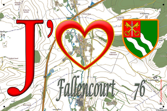 Plaque métal décorative 20 cm x 30 cm J' ❤️ Fallencourt, Seine Maritime (76)