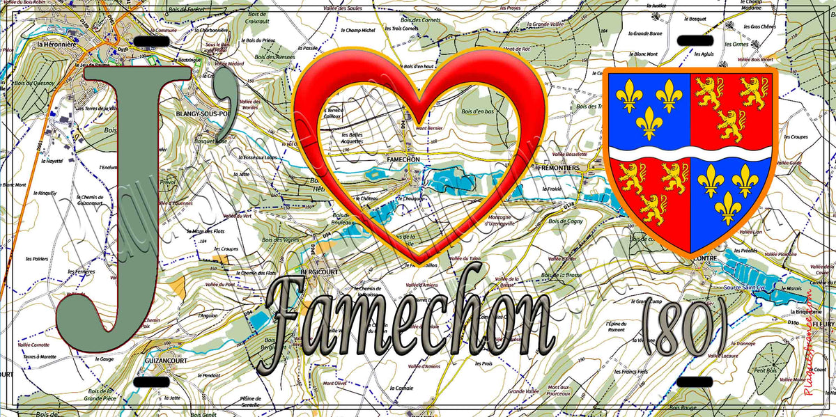 Plaque métal décorative 15X30 J' ❤️ Famechon, Somme (80) géo