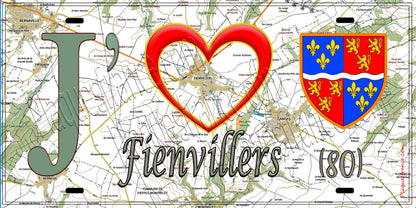 Plaque métal décorative 15X30 J' ❤️ Fienvillers, Somme (80)
