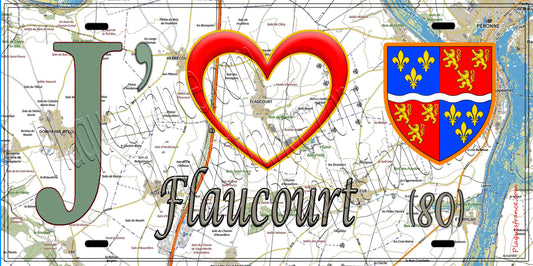 Plaque métal décorative 15X30 J' ❤️ Flaucourt, Somme (80)