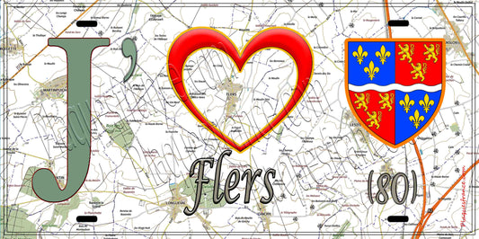 Plaque métal décorative 15X30 J' ❤️ Flers, Somme (80)