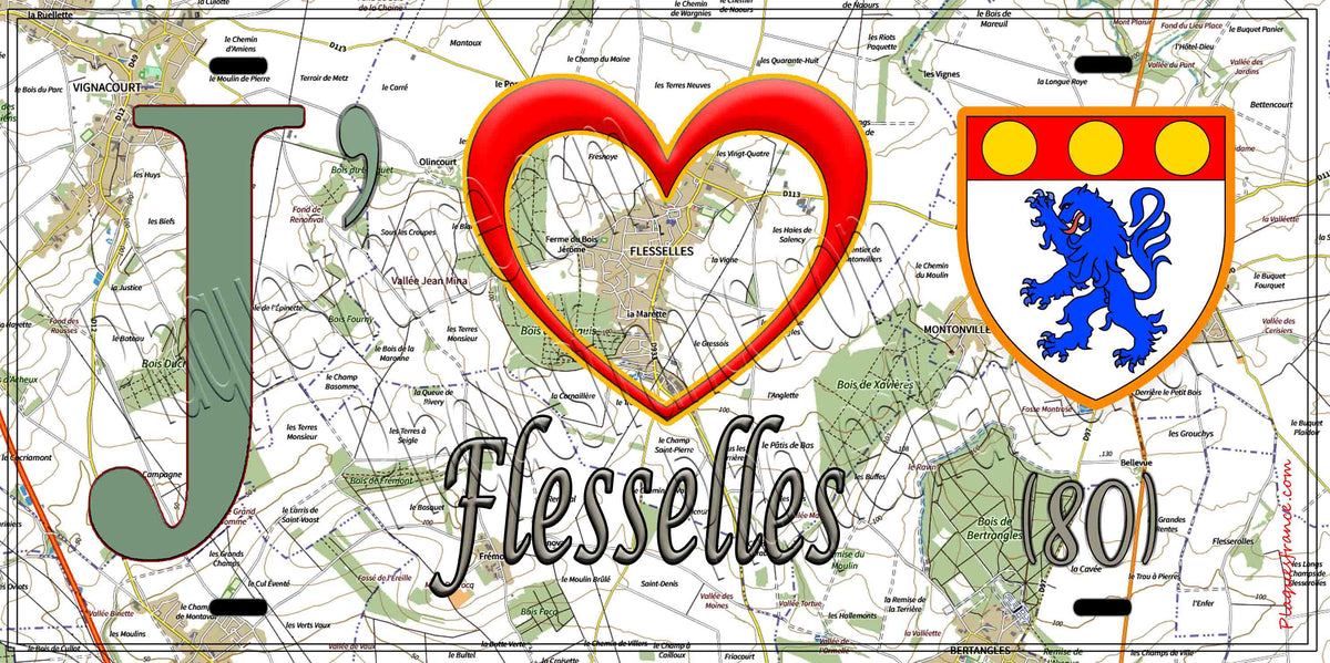 Plaque métal décorative 15X30 J' ❤️ Flesselles, Somme (80)