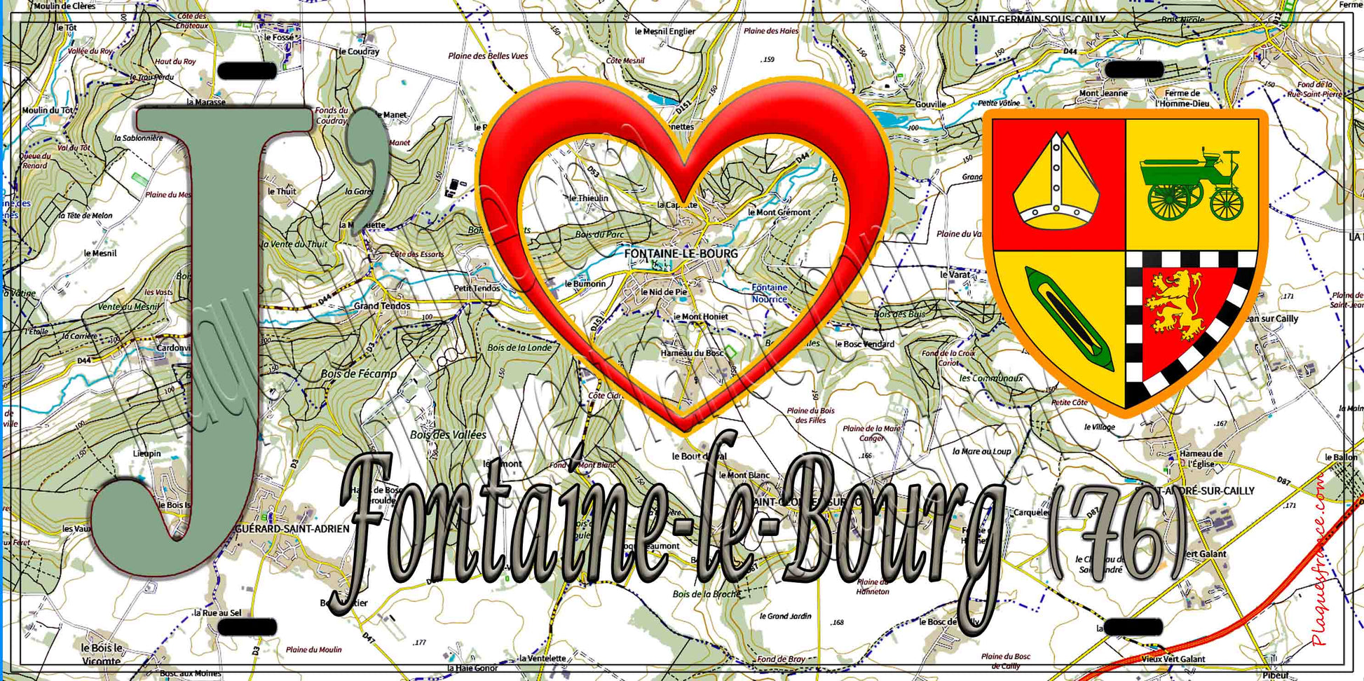 Plaque métal décorative 15X30 J' ❤️ Fontaine-le-Bourg, Seine Maritime (76) géo