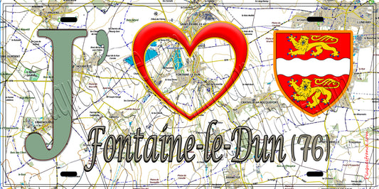 Plaque métal décorative 15X30 J' ❤️ Fontaine-le-Dun, Seine Maritime (76) géo