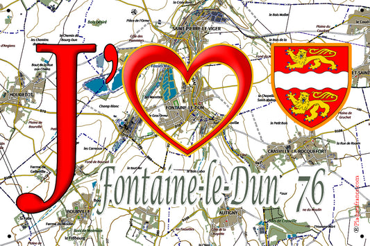 Plaque métal décorative 20 cm x 30 cm J' ❤️ Fontaine-le-Dun, Seine Maritime (76)