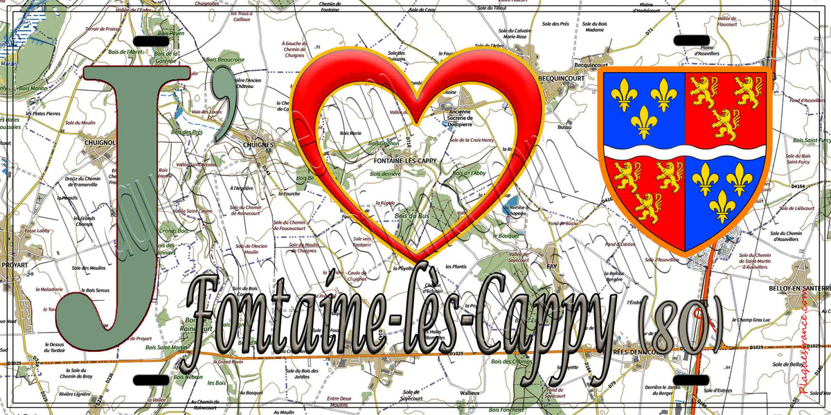 Plaque métal décorative 15X30 J' ❤️ Fontaine-lès-Cappy, Somme (80)