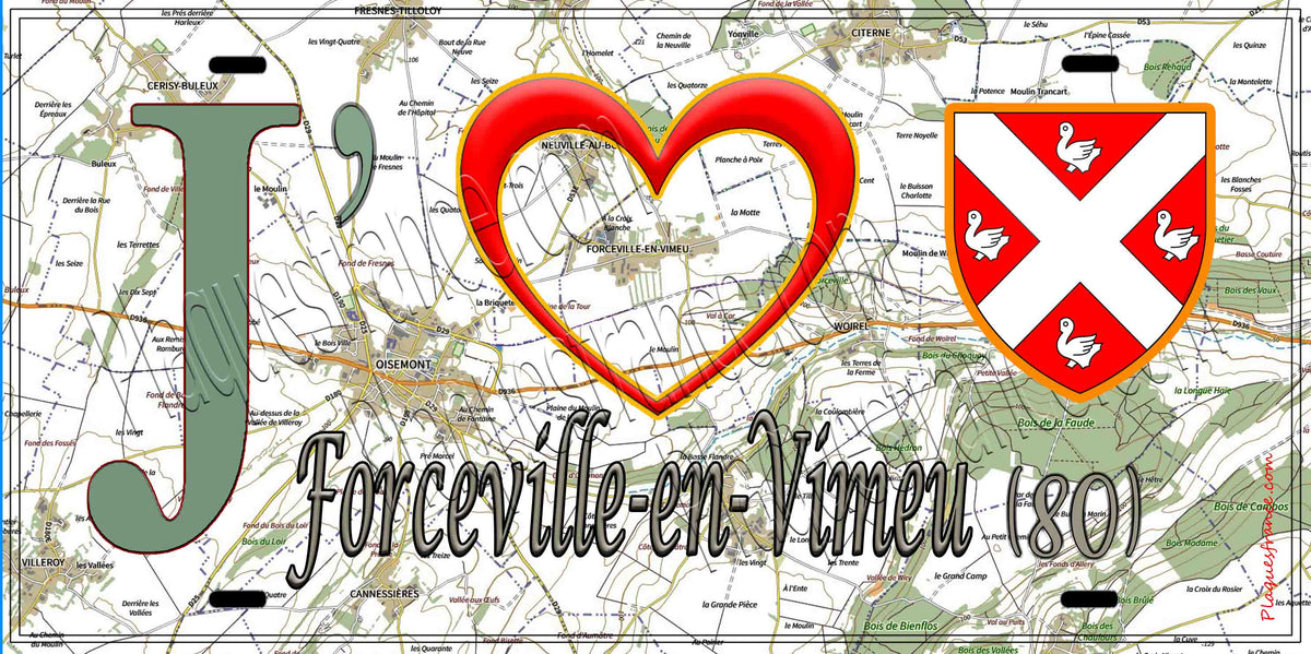 Plaque métal décorative 15X30 J' ❤️ Forceville-en-Vimeu, Somme (80) géo