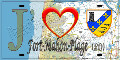 Plaque métal décorative 15X30 J' ❤️ il love Fort-Mahon-Plage, Somme (80) géo