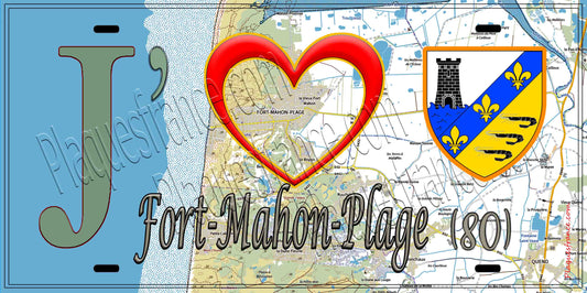 Plaque métal décorative 15X30 J' ❤️ il love Fort-Mahon-Plage, Somme (80) géo