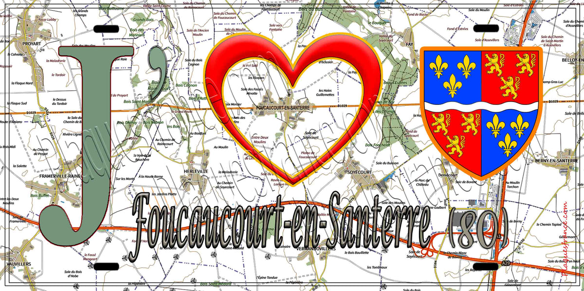 Plaque métal décorative 15X30 J' ❤️ Foucaucourt-en-Santerre, Somme (80)