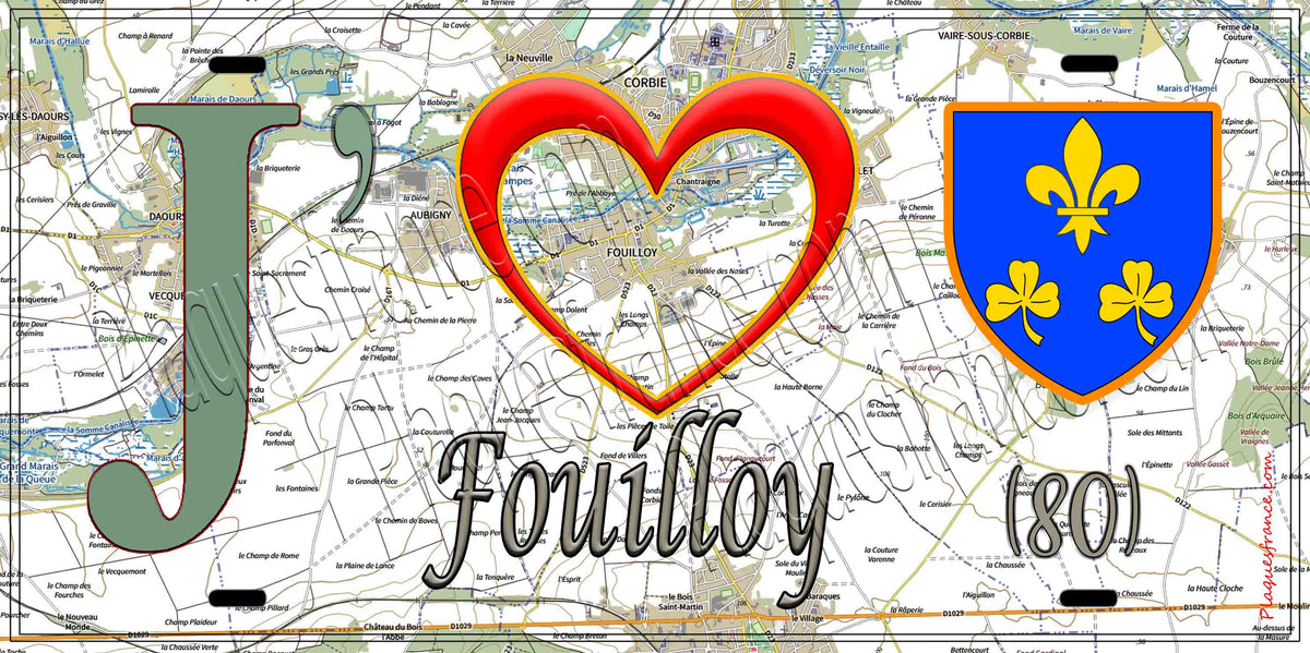 Plaque métal décorative 15X30 J' ❤️ Fouilloy, Somme (80)