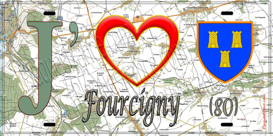 Plaque métal décorative 15X30 J' ❤️ Fourcigny, Somme (80) géo