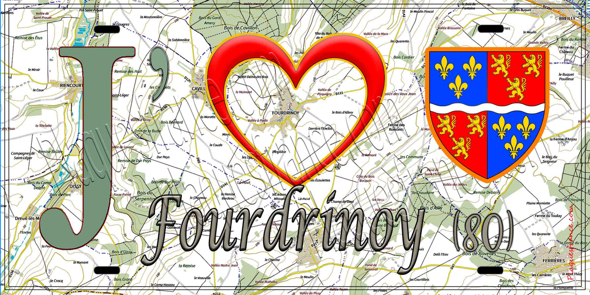 Plaque métal décorative 15X30 J' ❤️ Fourdrinoy, Somme (80) geo