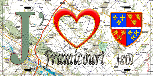 Plaque métal décorative 15X30 J' ❤️ Framicourt, Somme (80) geo