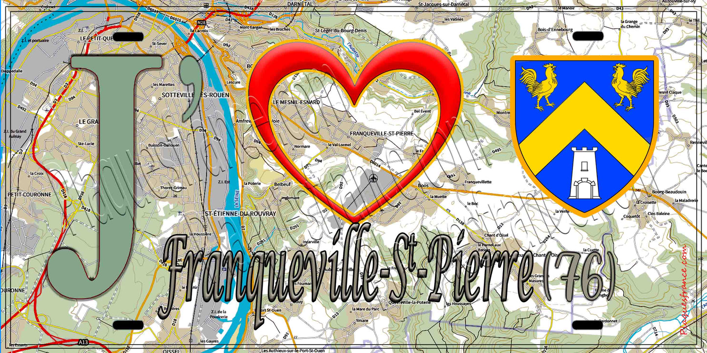 Plaque métal décorative 15X30 J' ❤️ Franqueville-Saint-Pierre, Seine Maritime (76) géo