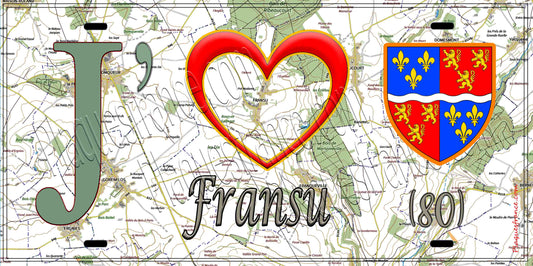Plaque métal décorative 15X30 J' ❤️ Fransu, Somme (80)