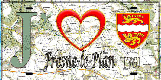 Plaque métal décorative 15X30 J' ❤️ Fresne-le-Plan, Seine Maritime (76) géo