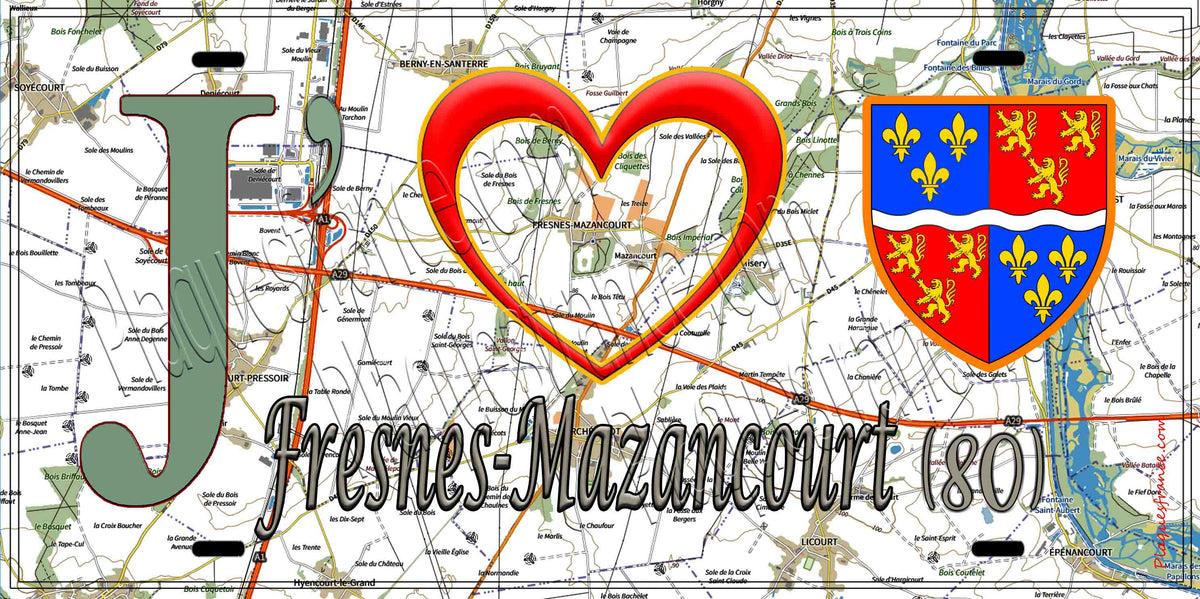 Plaque métal décorative 15X30 J' ❤️ Fresnes-Mazancourt, Somme (80)