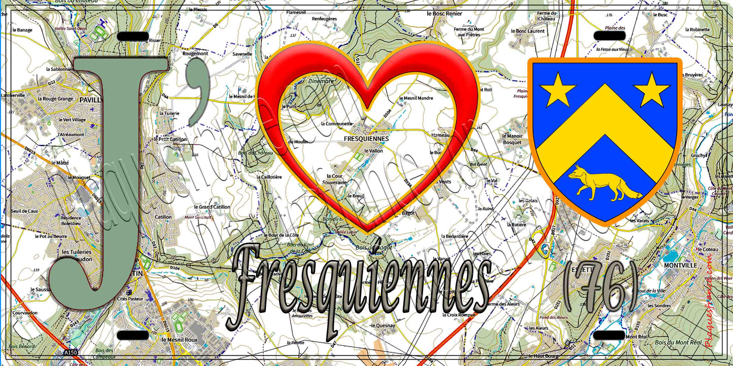 Plaque métal décorative 15X30 J' ❤️ Fresquiennes, Seine Maritime (76)