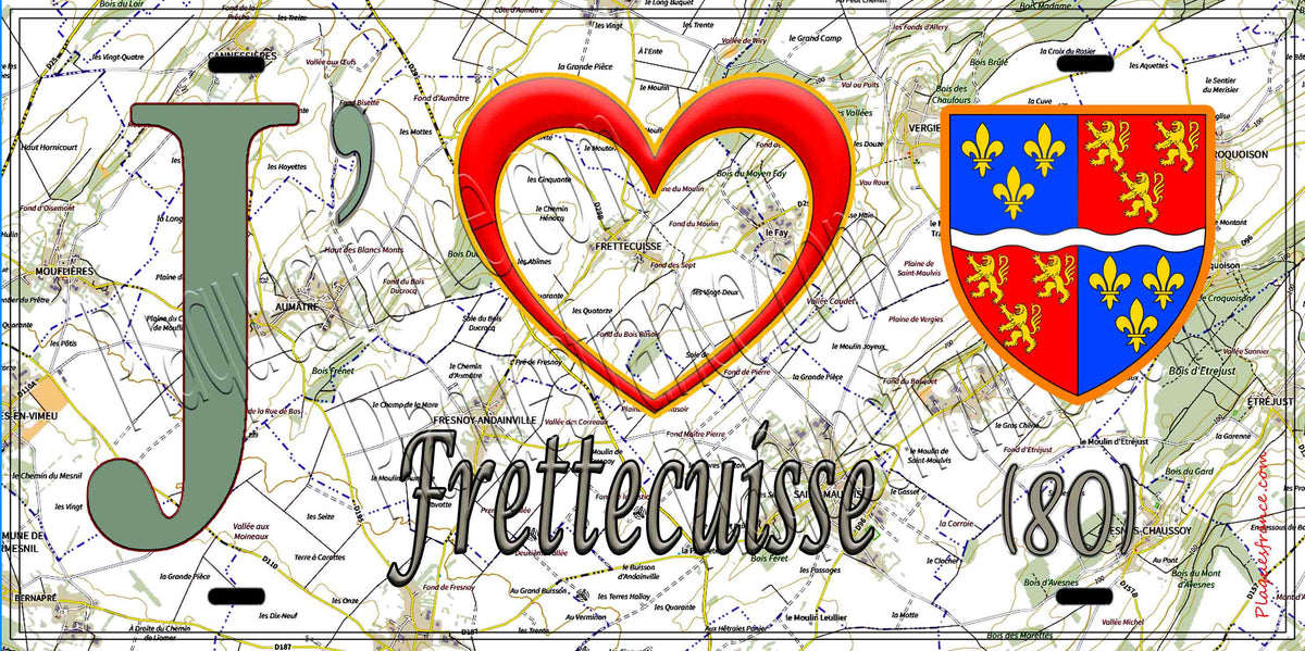 Plaque métal décorative 15X30 J' ❤️ Frettecuisse, Somme (80) géo