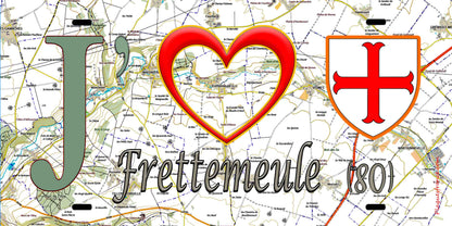 Plaque métal décorative 15X30 J' ❤️ Frettemeule, Somme (80) geo