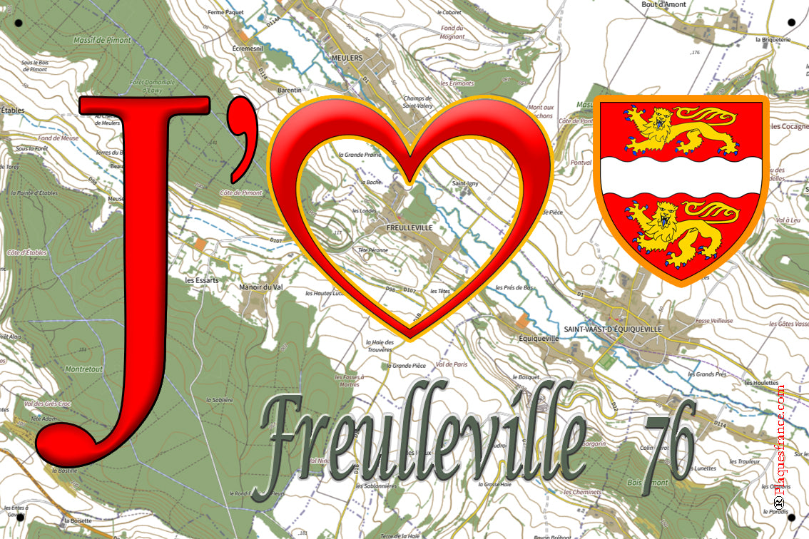 Plaque métal décorative 20x30 cm J' ❤️ Freulleville, Seine Maritime (76)