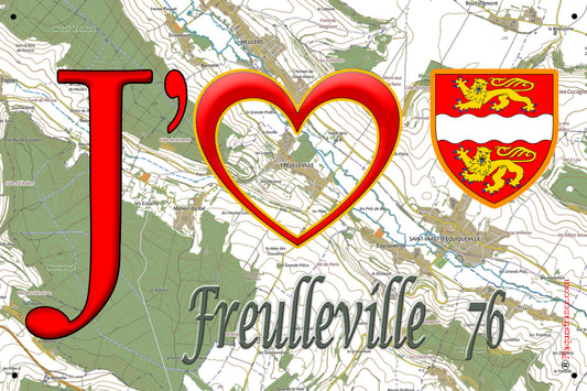 Plaque métal décorative 20x30 cm J' ❤️ Freulleville, Seine Maritime (76)